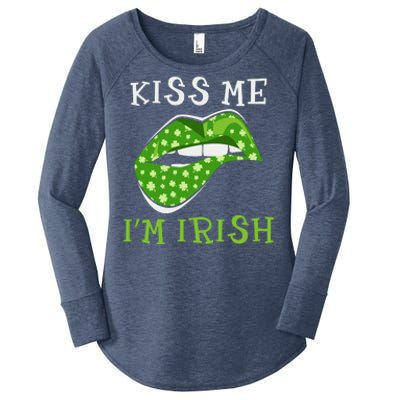 Kiss Me I'm Irish Clover Lips St Patricks Day Women's Perfect Tri Tunic Long Sleeve Shirt