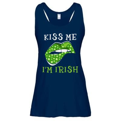 Kiss Me I'm Irish Clover Lips St Patricks Day Ladies Essential Flowy Tank