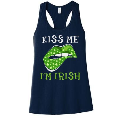 Kiss Me I'm Irish Clover Lips St Patricks Day Women's Racerback Tank