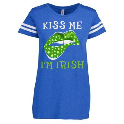 Kiss Me I'm Irish Clover Lips St Patricks Day Enza Ladies Jersey Football T-Shirt