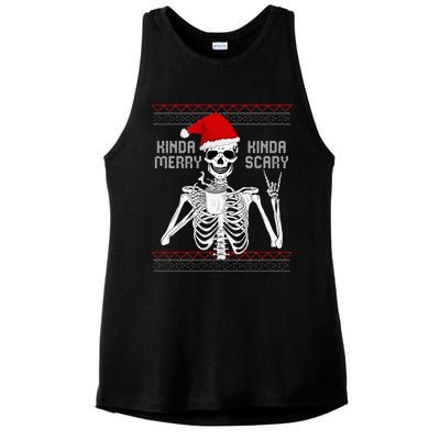 Kinda Merry Kinda Scary Ugly Christmas Sweater Skeleton Ladies PosiCharge Tri-Blend Wicking Tank