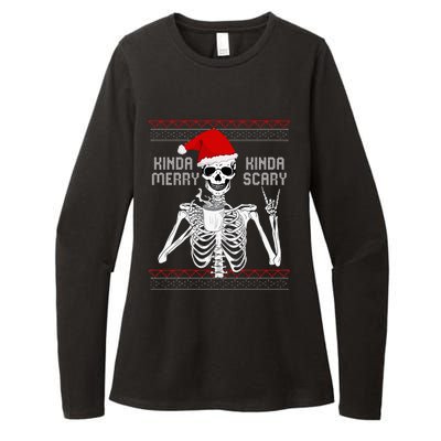 Kinda Merry Kinda Scary Ugly Christmas Sweater Skeleton Womens CVC Long Sleeve Shirt