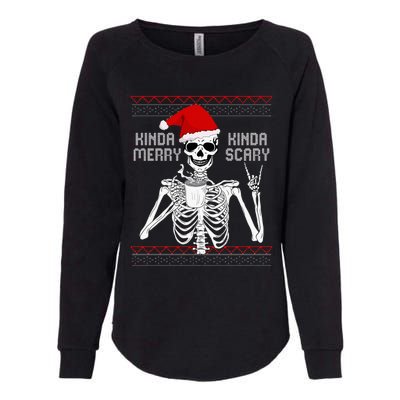 Kinda Merry Kinda Scary Ugly Christmas Sweater Skeleton Womens California Wash Sweatshirt