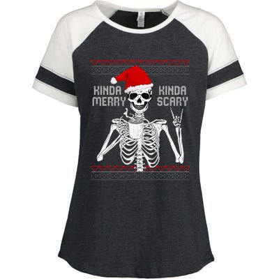 Kinda Merry Kinda Scary Ugly Christmas Sweater Skeleton Enza Ladies Jersey Colorblock Tee