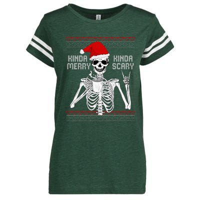 Kinda Merry Kinda Scary Ugly Christmas Sweater Skeleton Enza Ladies Jersey Football T-Shirt