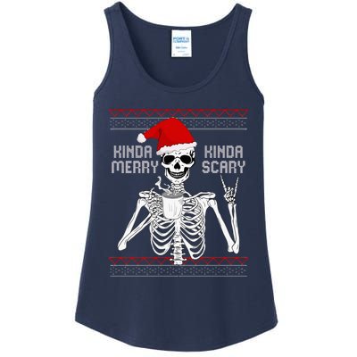 Kinda Merry Kinda Scary Ugly Christmas Sweater Skeleton Ladies Essential Tank