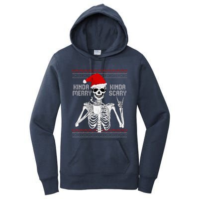 Kinda Merry Kinda Scary Ugly Christmas Sweater Skeleton Women's Pullover Hoodie