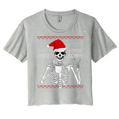 Kinda Merry Kinda Scary Ugly Christmas Sweater Skeleton Women's Crop Top Tee