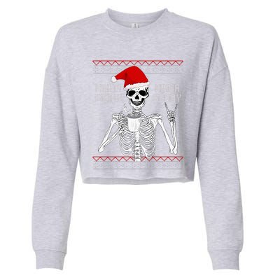 Kinda Merry Kinda Scary Ugly Christmas Sweater Skeleton Cropped Pullover Crew