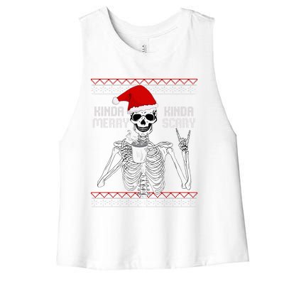 Kinda Merry Kinda Scary Ugly Christmas Sweater Skeleton Women's Racerback Cropped Tank