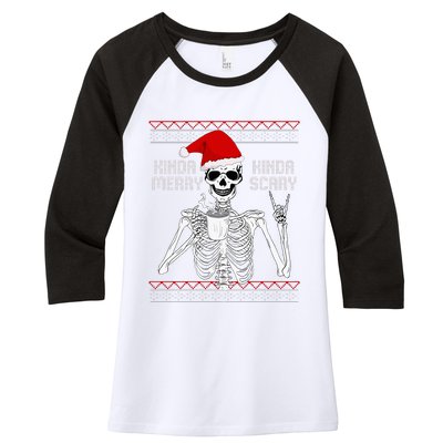 Kinda Merry Kinda Scary Ugly Christmas Sweater Skeleton Women's Tri-Blend 3/4-Sleeve Raglan Shirt