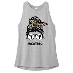 Karate Mom Leopard messy bun hair glasses Ladies PosiCharge Tri-Blend Wicking Tank