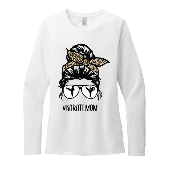 Karate Mom Leopard messy bun hair glasses Womens CVC Long Sleeve Shirt