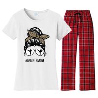 Karate Mom Leopard messy bun hair glasses Women's Flannel Pajama Set