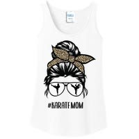 Karate Mom Leopard messy bun hair glasses Ladies Essential Tank