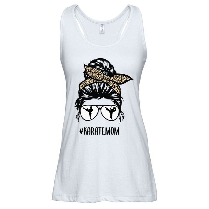 Karate Mom Leopard messy bun hair glasses Ladies Essential Flowy Tank