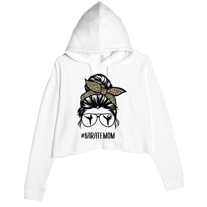 Karate Mom Leopard messy bun hair glasses Crop Fleece Hoodie