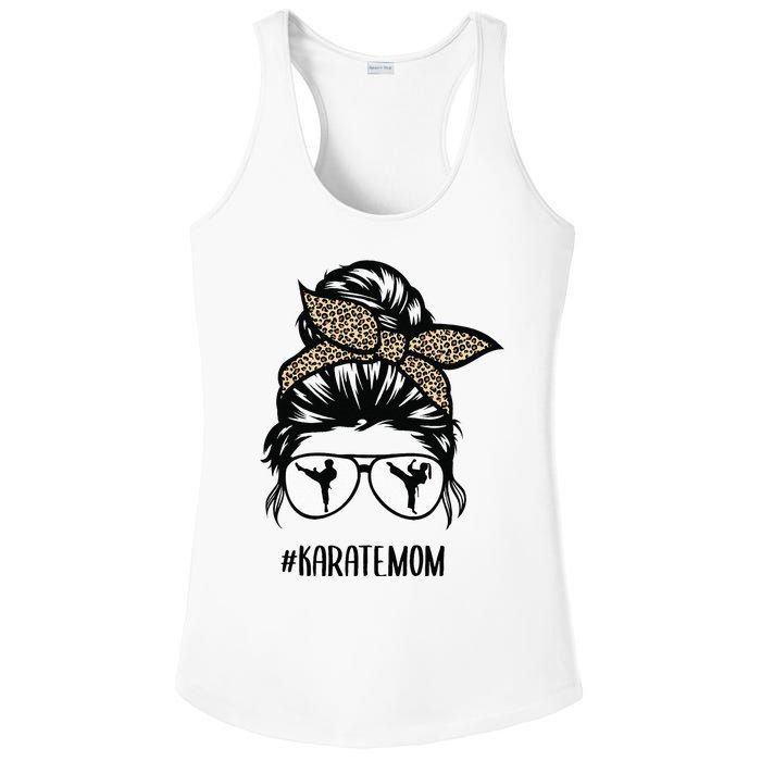 Karate Mom Leopard messy bun hair glasses Ladies PosiCharge Competitor Racerback Tank