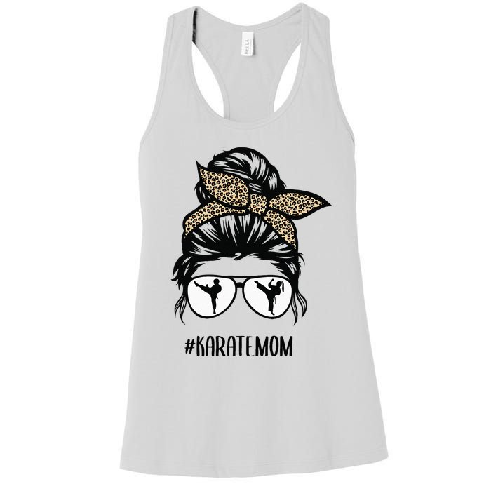 Karate Mom Leopard messy bun hair glasses Women's Racerback Tank