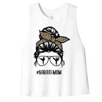 Karate Mom Leopard messy bun hair glasses Women's Racerback Cropped Tank