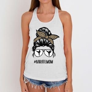 Karate Mom Leopard messy bun hair glasses Women's Knotted Racerback Tank