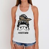 Karate Mom Leopard messy bun hair glasses Women's Knotted Racerback Tank