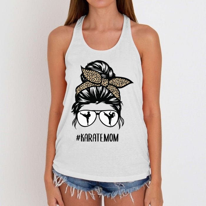 Karate Mom Leopard messy bun hair glasses Women's Knotted Racerback Tank