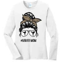 Karate Mom Leopard messy bun hair glasses Ladies Long Sleeve Shirt