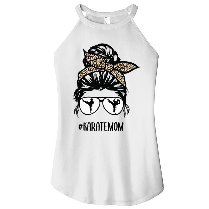 Karate Mom Leopard messy bun hair glasses Women's Perfect Tri Rocker Tank