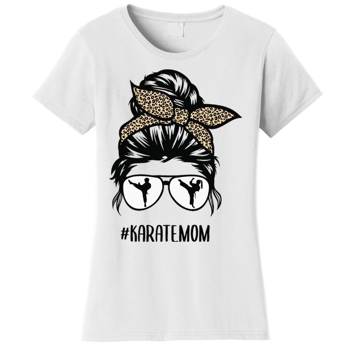 Karate Mom Leopard messy bun hair glasses Women's T-Shirt