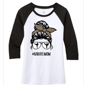 Karate Mom Leopard messy bun hair glasses Women's Tri-Blend 3/4-Sleeve Raglan Shirt