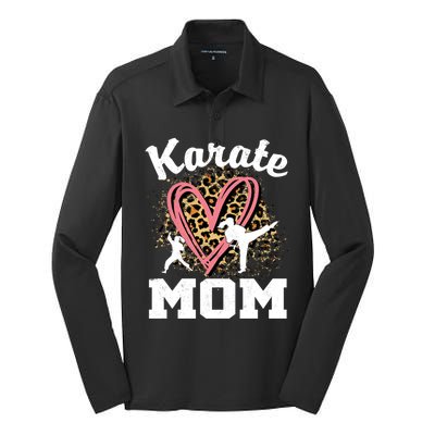 Karate Mom Leopard Heart Gift Silk Touch Performance Long Sleeve Polo