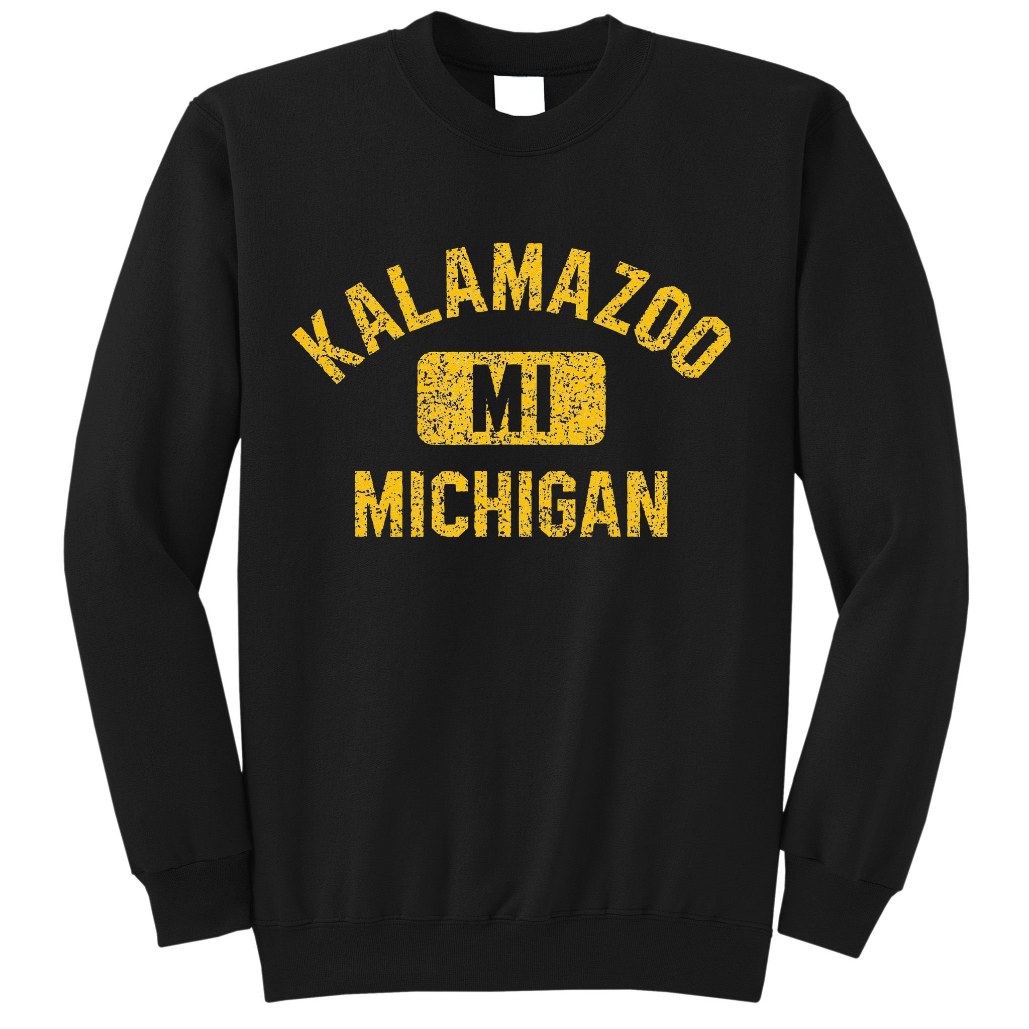 Kalamazoo MI Michigan Gym Style Distressed Amber Print Sweatshirt