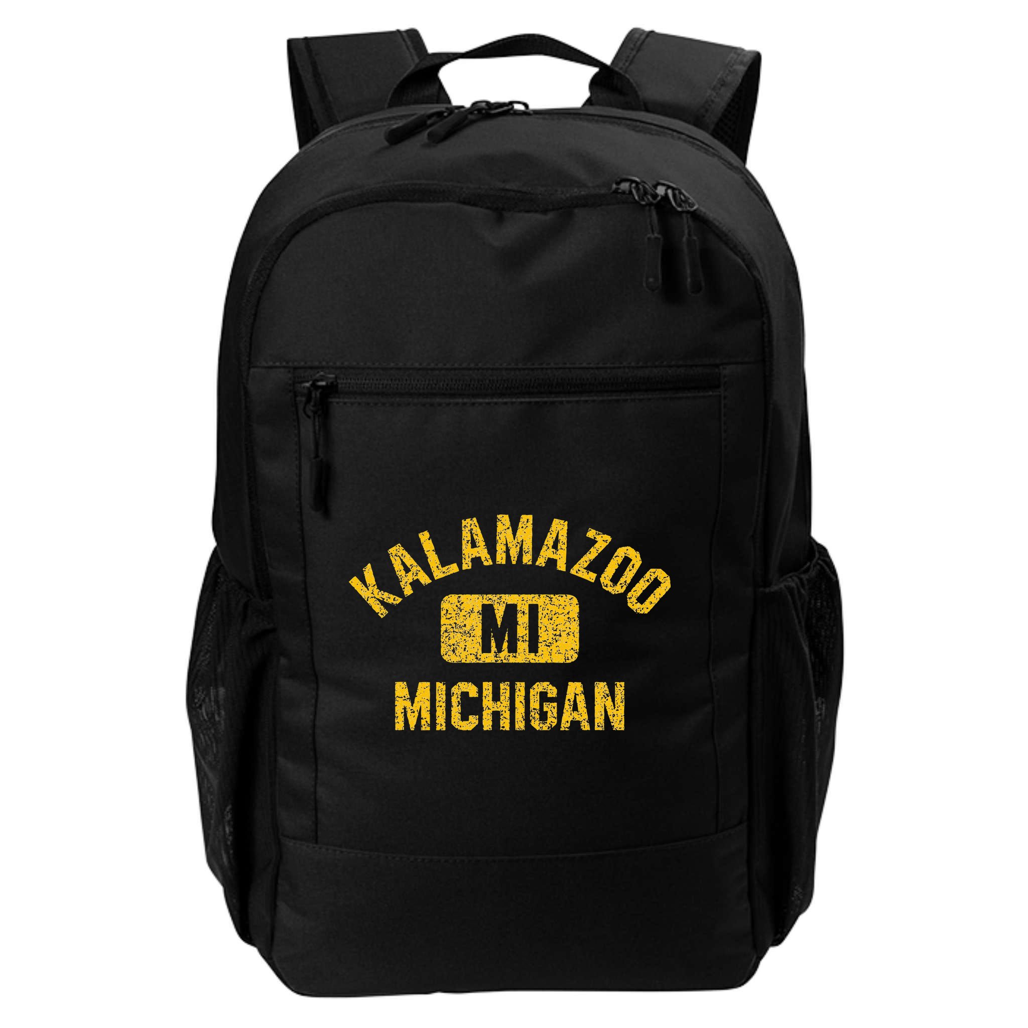 Kalamazoo MI Michigan Gym Style Distressed Amber Print Backpack