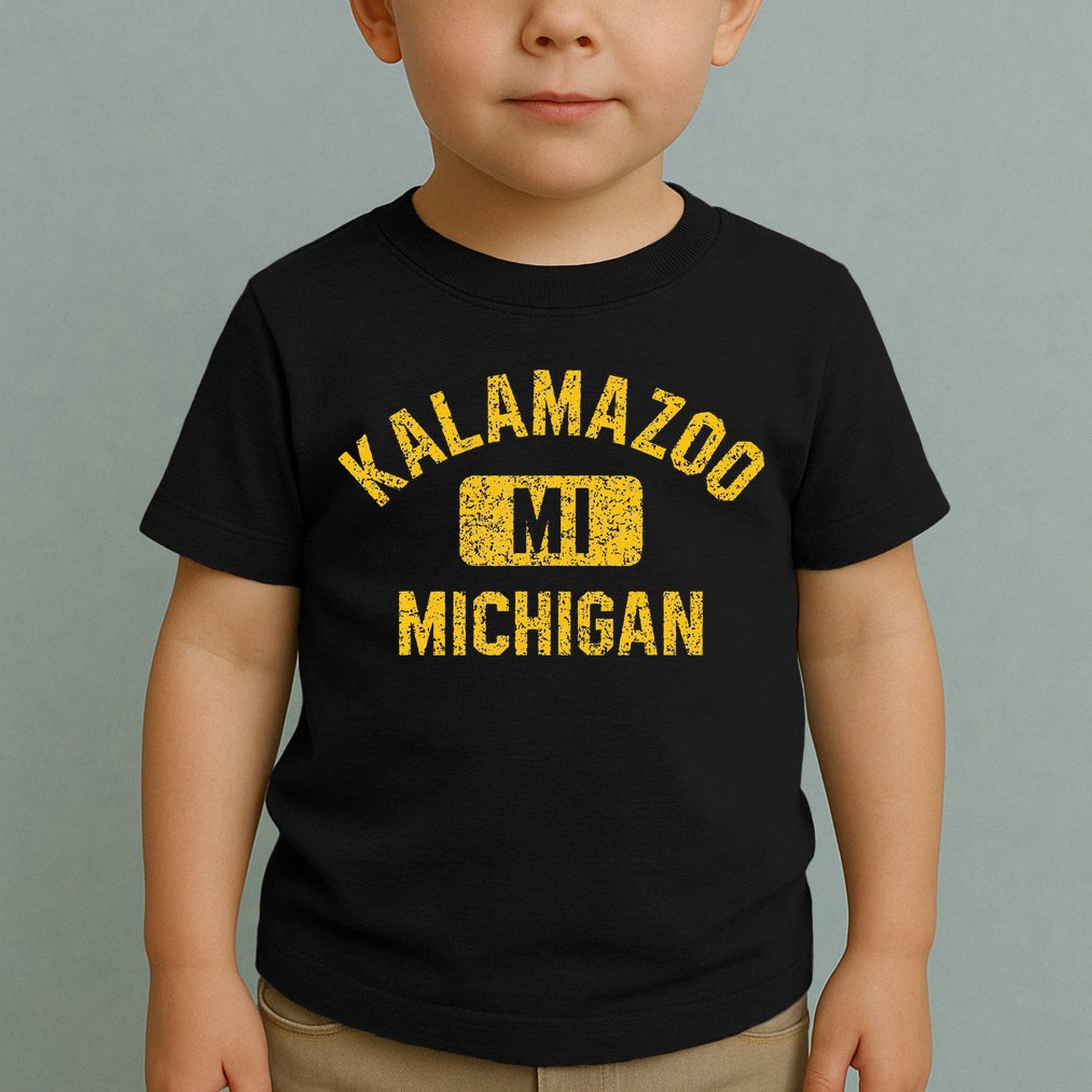 Kalamazoo MI Michigan Gym Style Distressed Amber Print Toddler T-Shirt