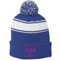 Kiss More More Lesbian Gay Outfit Cute Gift Stripe Pom Pom Beanie