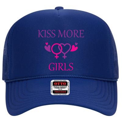 Kiss More More Lesbian Gay Outfit Cute Gift High Crown Mesh Back Trucker Hat