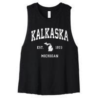 Kalkaska Michigan Mi Vintage Athletic Sports Women's Racerback Cropped Tank