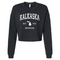 Kalkaska Michigan Mi Vintage Athletic Sports Cropped Pullover Crew