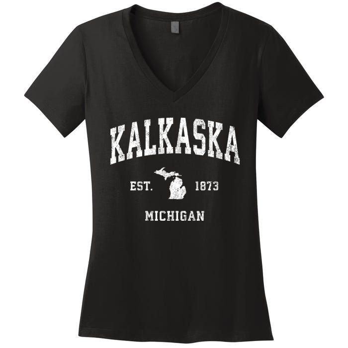 Kalkaska Michigan Mi Vintage Athletic Sports Women's V-Neck T-Shirt