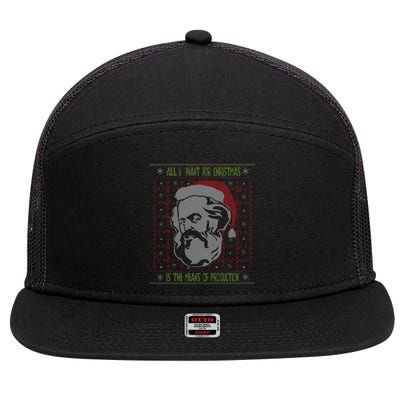 Karl Marx Means Of Production Ugly Christmas Sweater Gift 7 Panel Mesh Trucker Snapback Hat