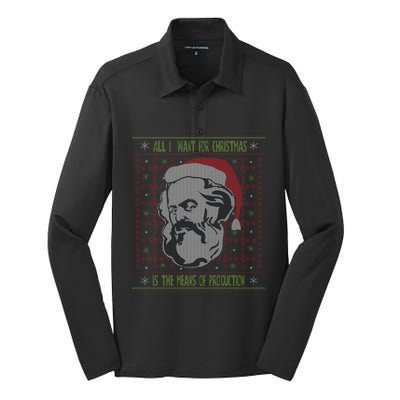 Karl Marx Means Of Production Ugly Christmas Sweater Gift Silk Touch Performance Long Sleeve Polo