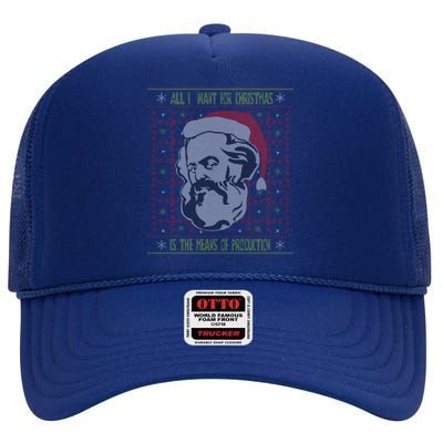 Karl Marx Means Of Production Ugly Christmas Sweater Gift High Crown Mesh Back Trucker Hat