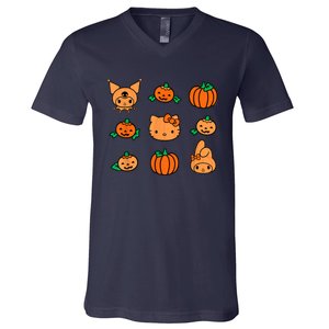 Kitty My Melody Kuromi Pumpkins Halloween V-Neck T-Shirt