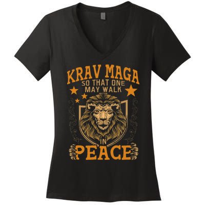 Krav Maga One May Walk In Peace Israeli Self Defense Mma Women's V-Neck T-Shirt