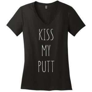 Kiss My Putt Funny Cute Golf Joke dad Women's V-Neck T-Shirt