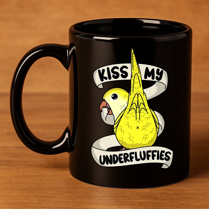Kisss My Parrot Underfluffies I Yellow Monk Parakeet Quaker 11oz C Handle Ceramic Mug