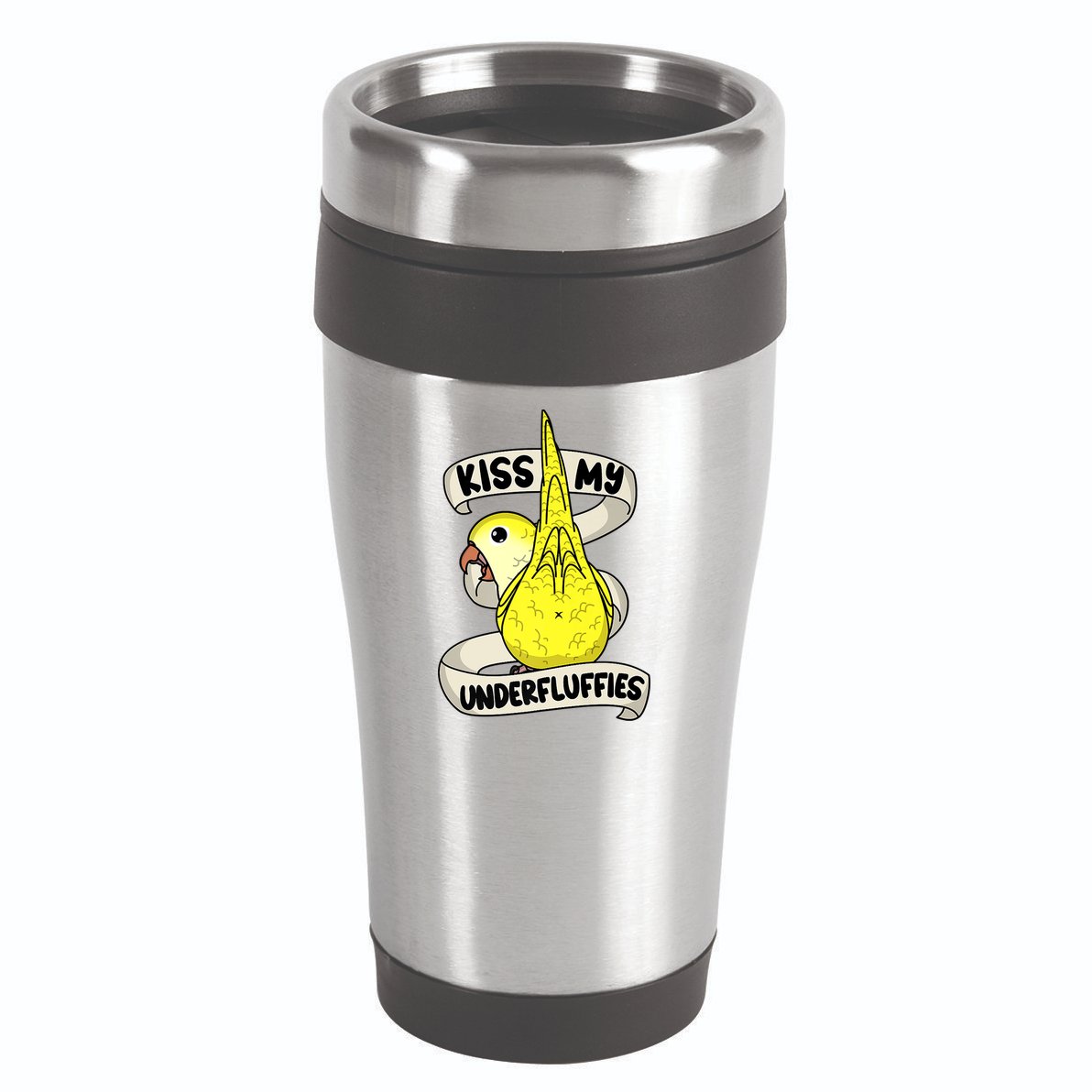 Kisss My Parrot Underfluffies I Yellow Monk Parakeet Quaker 16oz Travel Tumbler