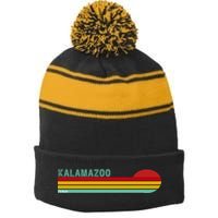 Kalamazoo Michigan Retro Stripe Pom Pom Beanie