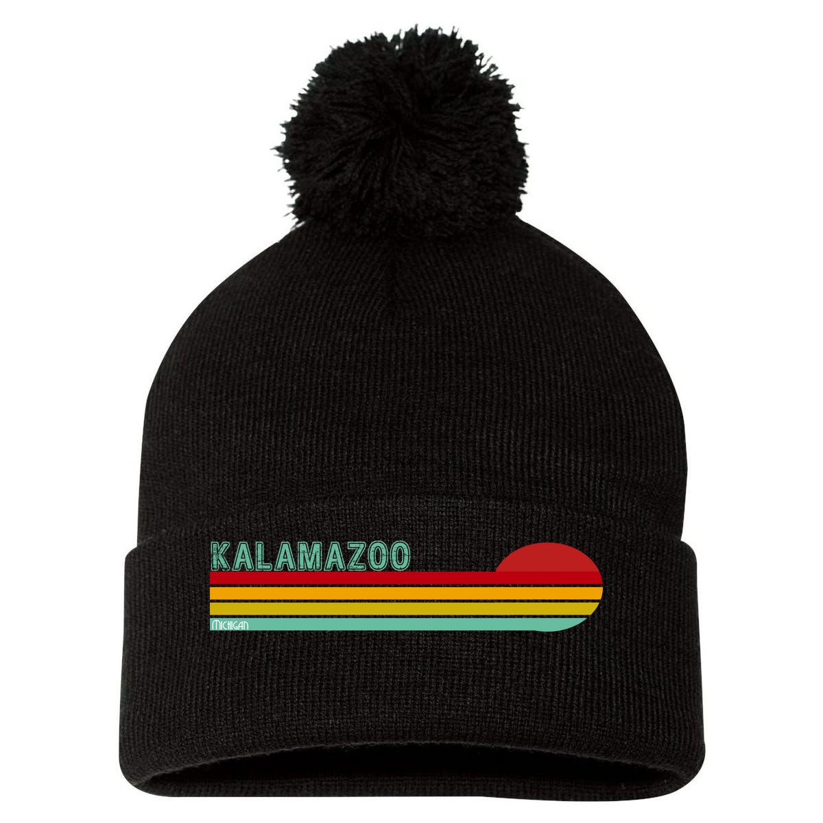 Kalamazoo Michigan Retro Pom Pom 12in Knit Beanie